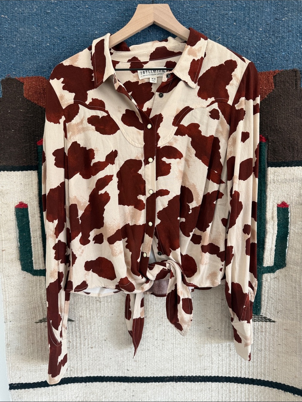 Tie-Front Button Down Shirt in Brown and Cream byisle